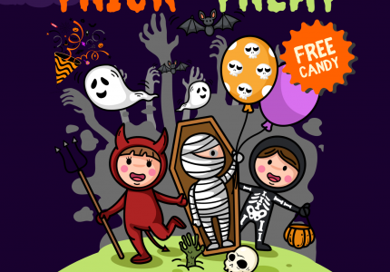 halloween trick or treat poster showing date and time
