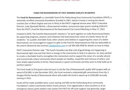 Fund for Ravenswood Award Letter pg. 1