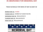 Memorial Day Trash Schedule