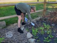 Volunteer clearing plants from the garden