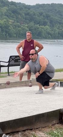 Councilman Bloxton playing bocce