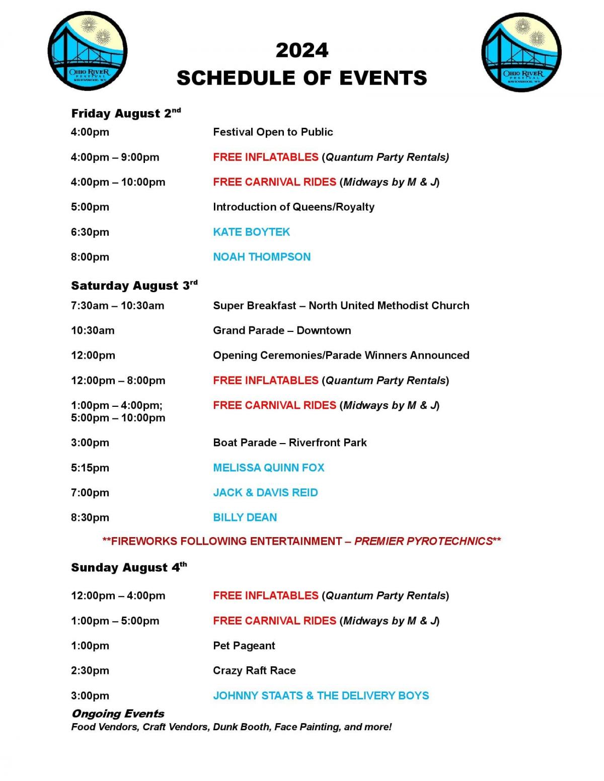 Schedule of events
